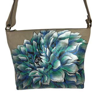 Anuschka Handpainted NEVER USED Leather Medium Cross Body Bag Peony Flower